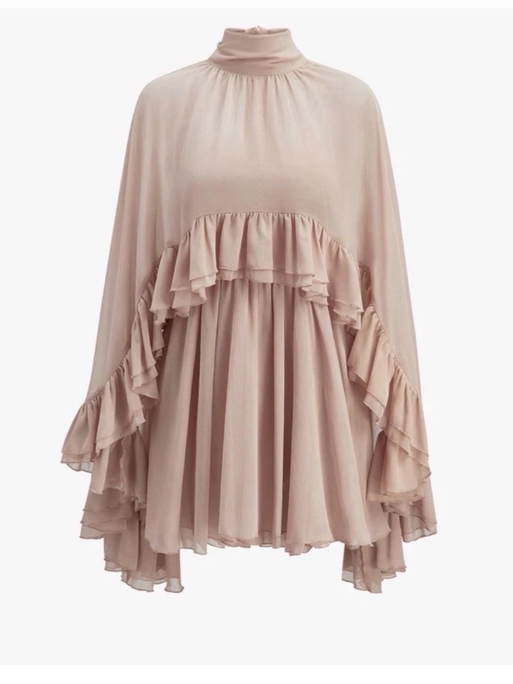 Commense Semi-Sheer Chiffon Ruffle Dress With Outer Cape - Picture 2 of 16